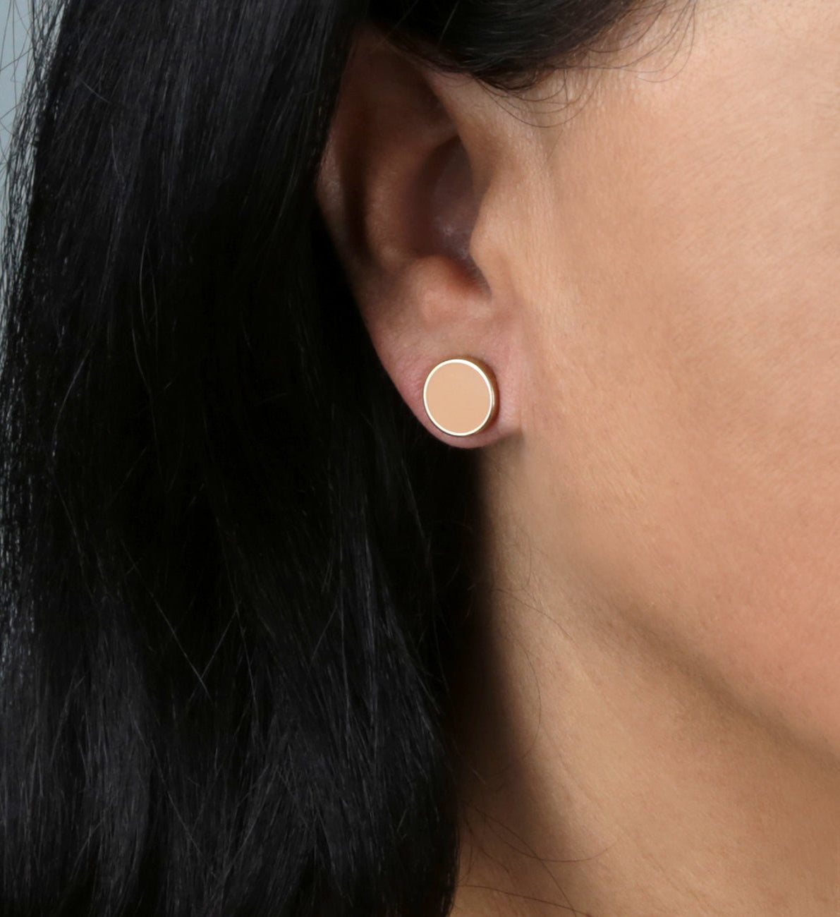 1928 Jewelry Large Round Peach Enamel Button Earrings