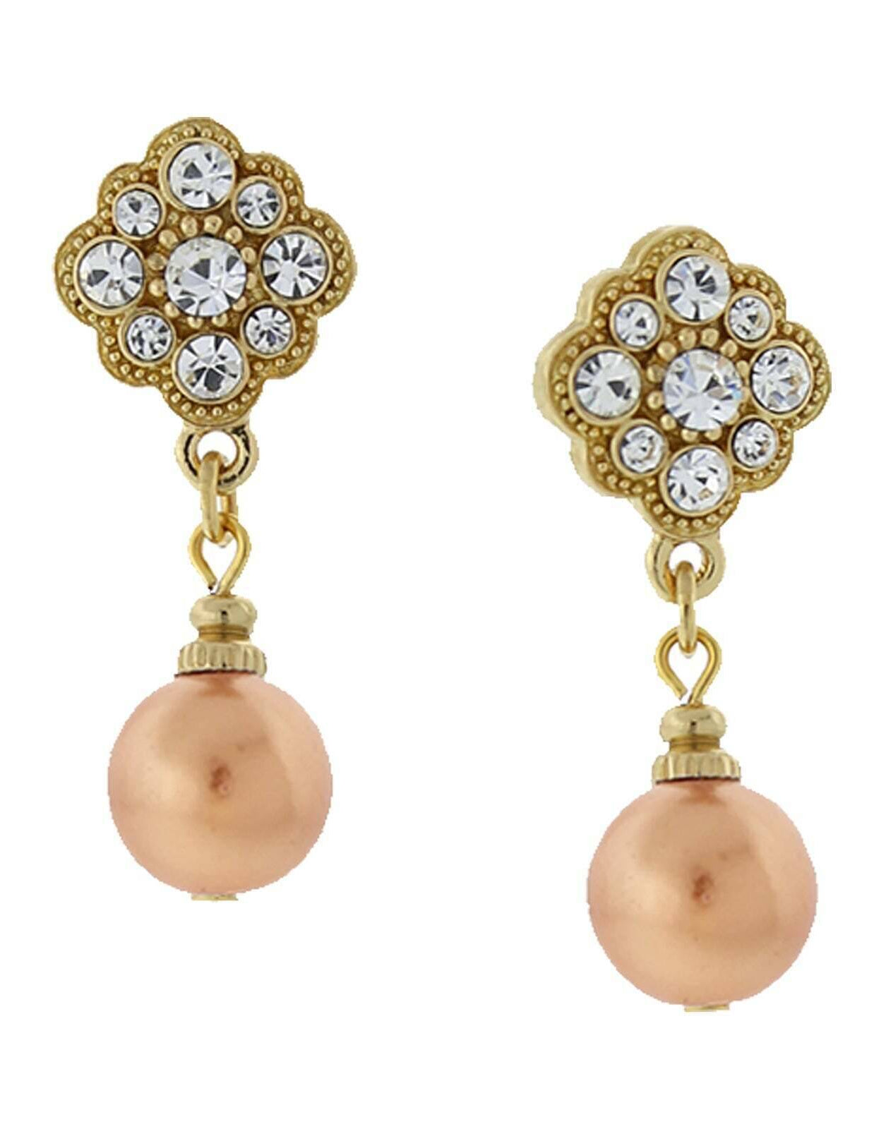 1928 Jewelry Faux Pearl and Floral Crystal Post Earrings
