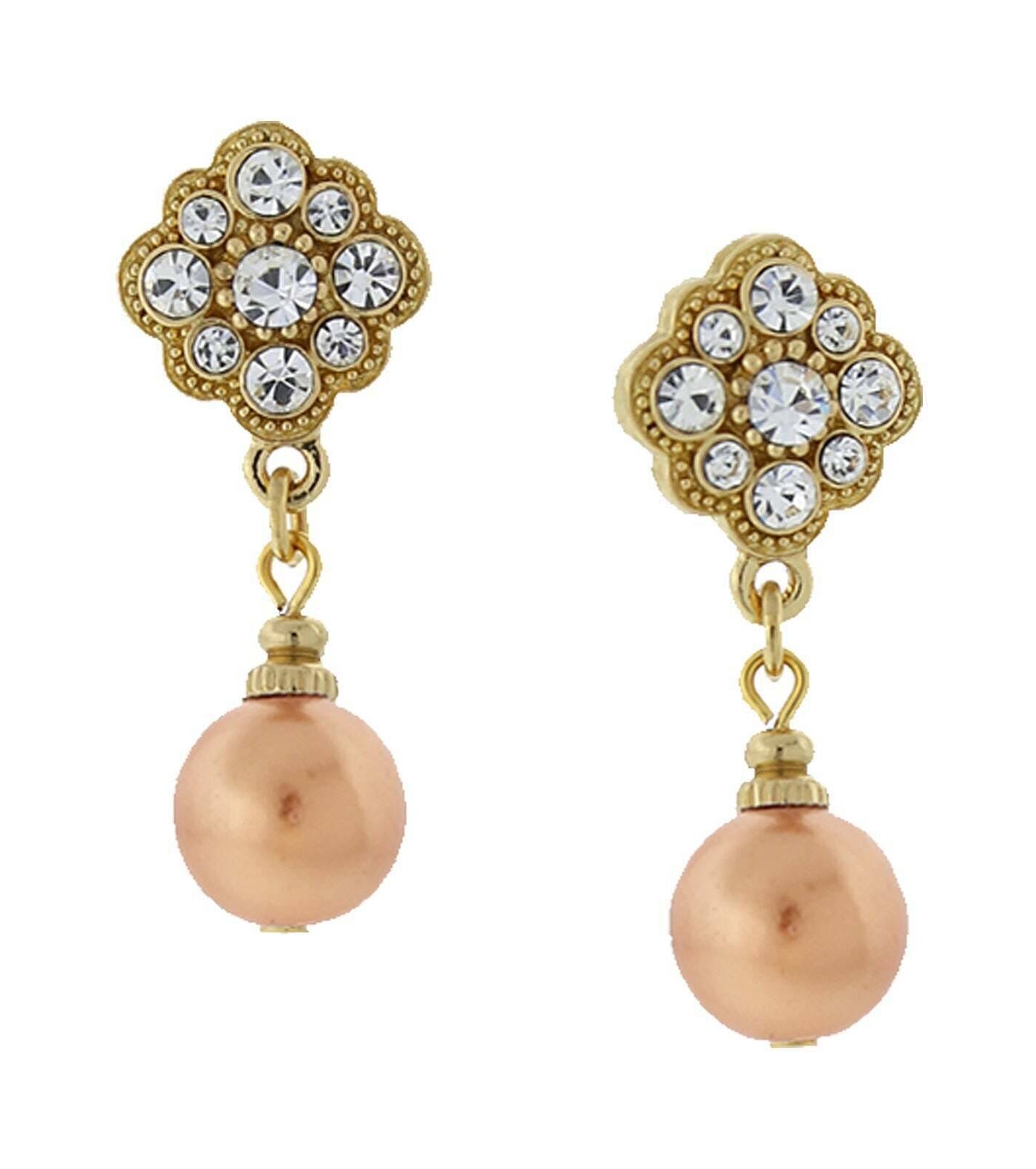 1928 Jewelry Faux Pearl and Floral Crystal Post Earrings