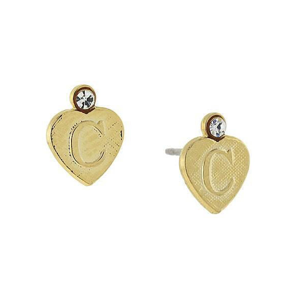 1928 Jewelry Round Crystal Gold Initial Heart Stud Earrings