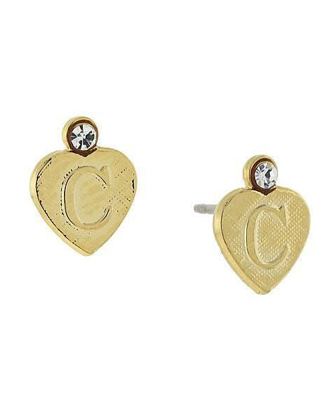 1928 Jewelry Round Crystal Gold Initial Heart Stud Earrings