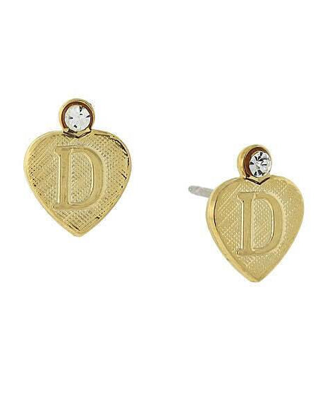 1928 Jewelry Round Crystal Gold Initial Heart Stud Earrings