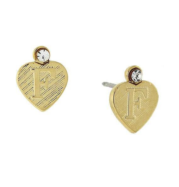 1928 Jewelry Round Crystal Gold Initial Heart Stud Earrings