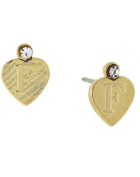 1928 Jewelry Round Crystal Gold Initial Heart Stud Earrings