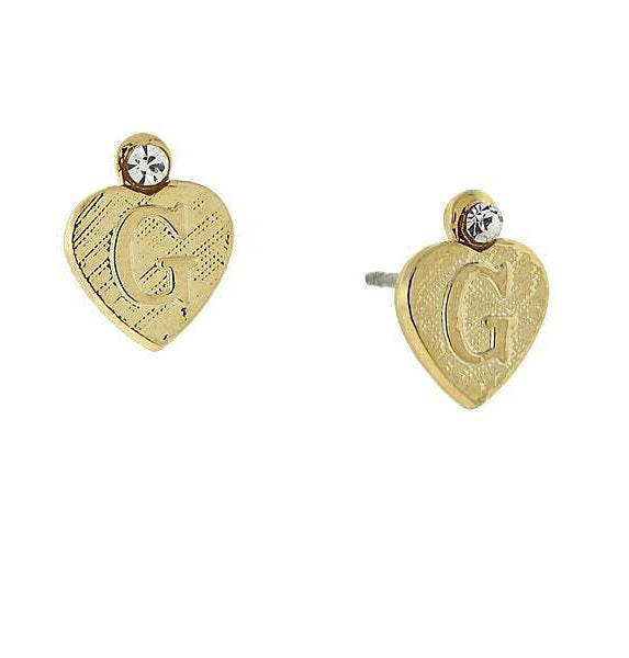 1928 Jewelry Round Crystal Gold Initial Heart Stud Earrings