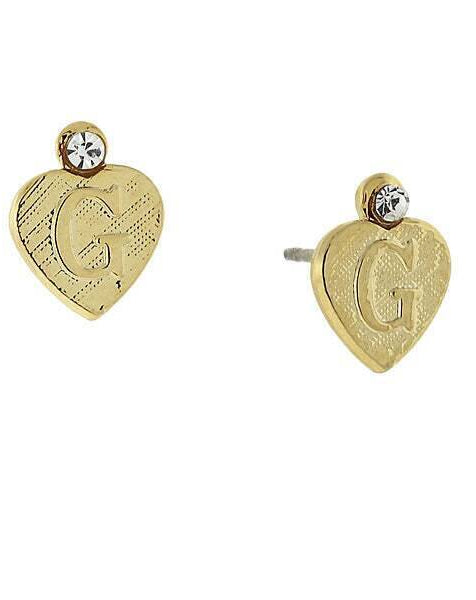 1928 Jewelry Round Crystal Gold Initial Heart Stud Earrings