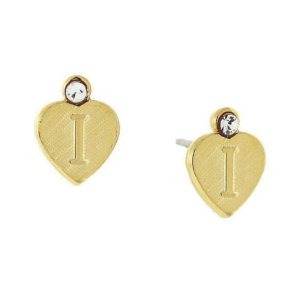 1928 Jewelry Round Crystal Gold Initial Heart Stud Earrings