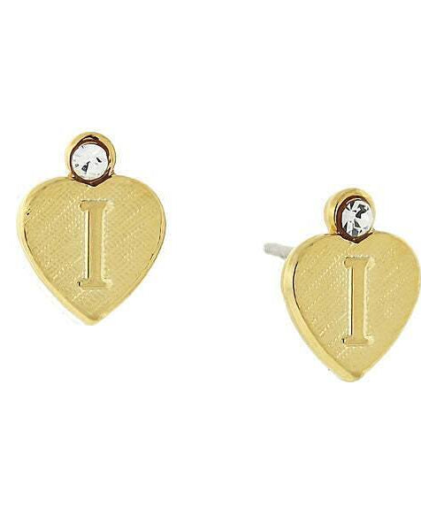 1928 Jewelry Round Crystal Gold Initial Heart Stud Earrings