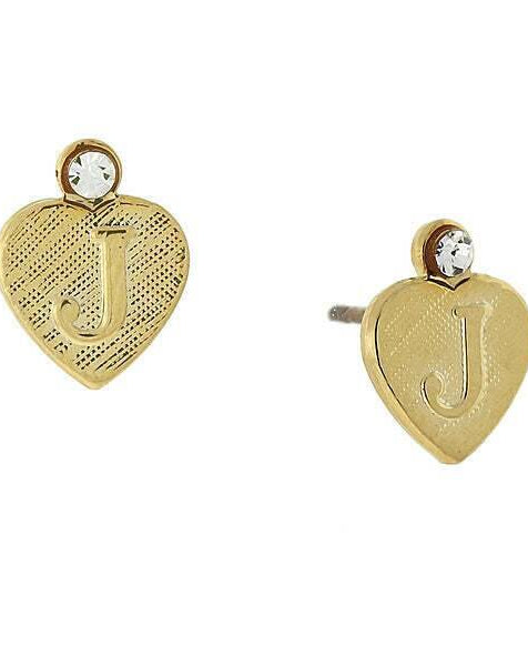 1928 Jewelry Round Crystal Gold Initial Heart Stud Earrings