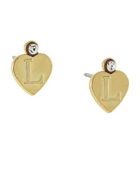 1928 Jewelry Round Crystal Gold Initial Heart Stud Earrings