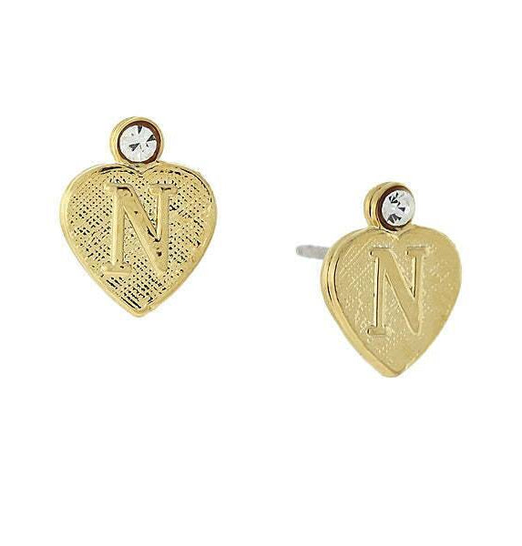 1928 Jewelry Round Crystal Gold Initial Heart Stud Earrings