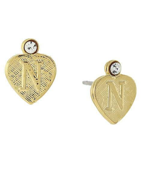 1928 Jewelry Round Crystal Gold Initial Heart Stud Earrings
