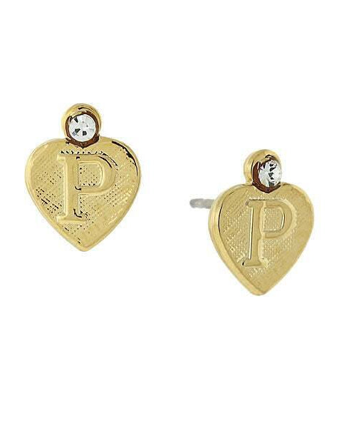 1928 Jewelry Round Crystal Gold Initial Heart Stud Earrings