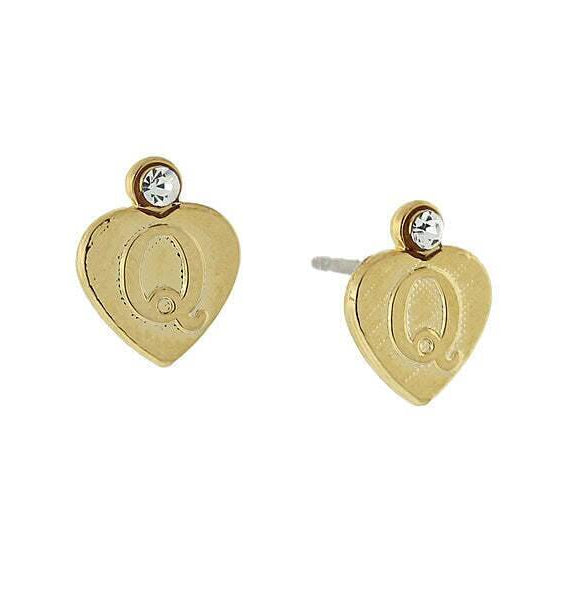 1928 Jewelry Round Crystal Gold Initial Heart Stud Earrings