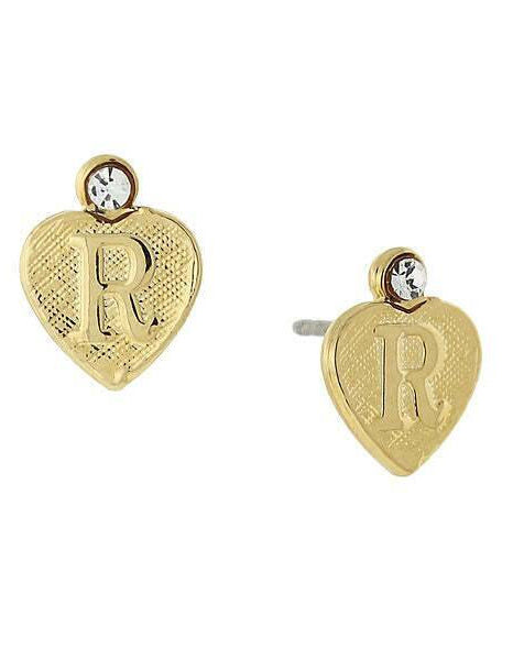 1928 Jewelry Round Crystal Gold Initial Heart Stud Earrings