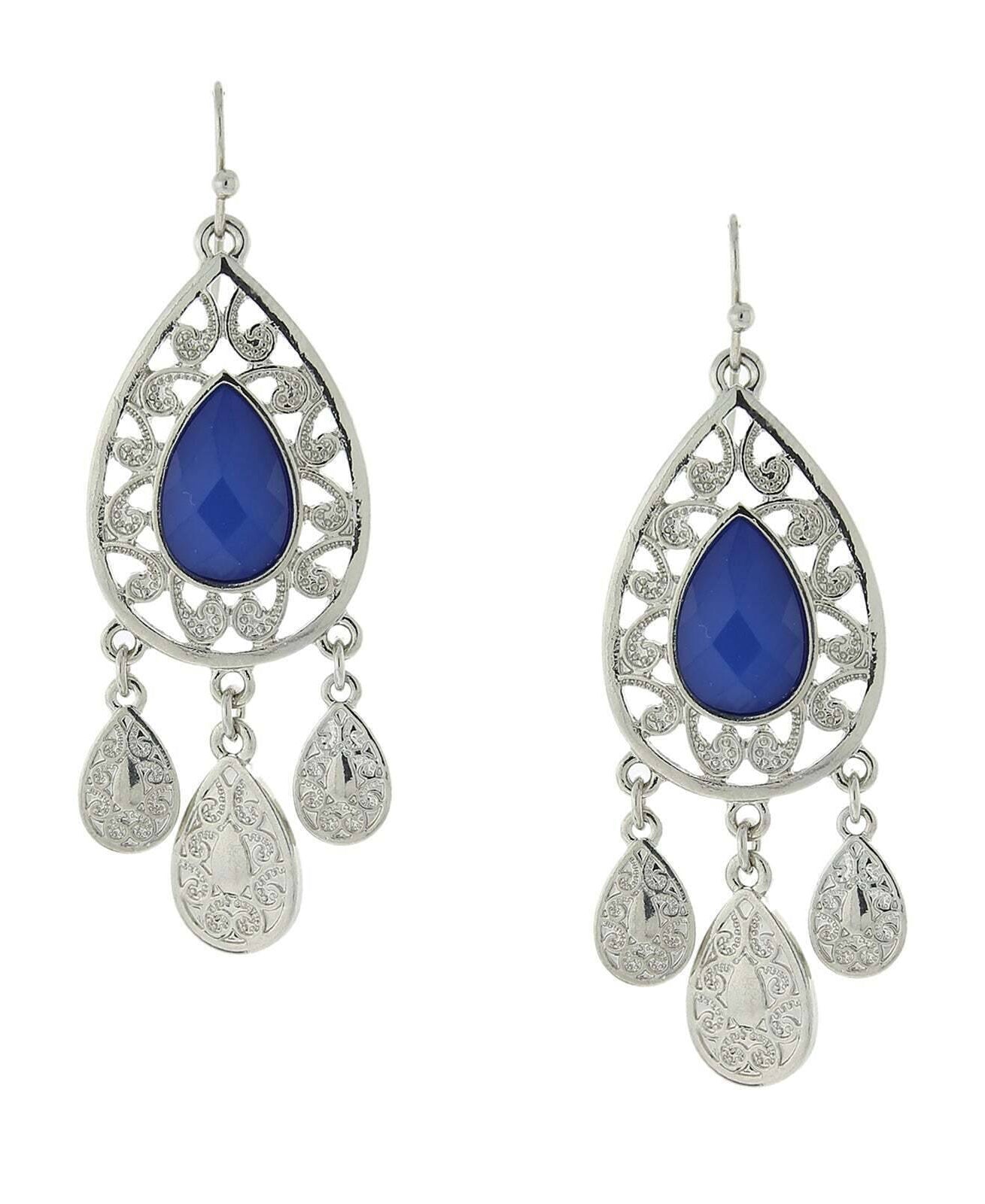 2028 Jewelry Multi Teardrop Filigree Stone Chandelier Earrings