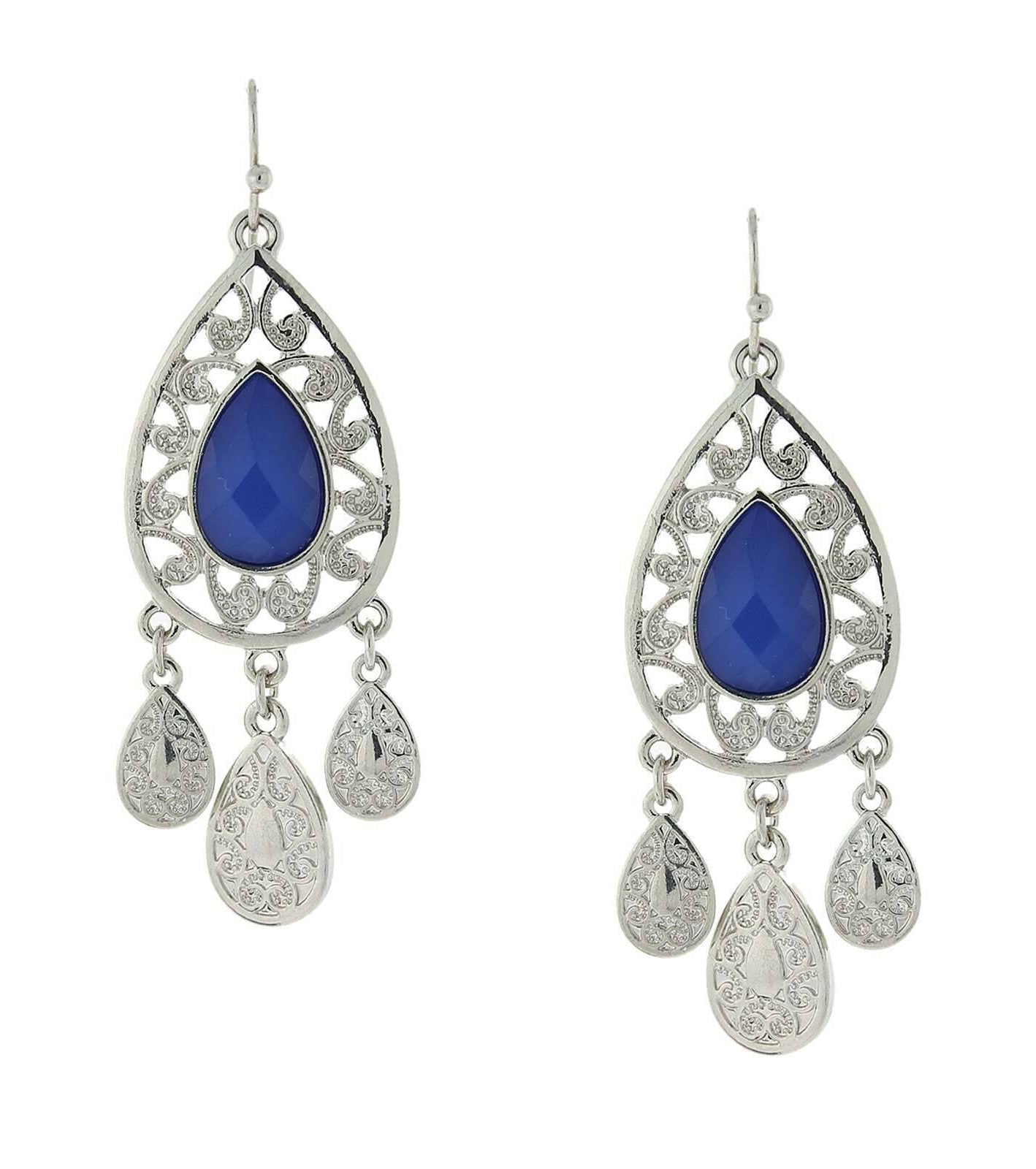 2028 Jewelry Multi Teardrop Filigree Stone Chandelier Earrings