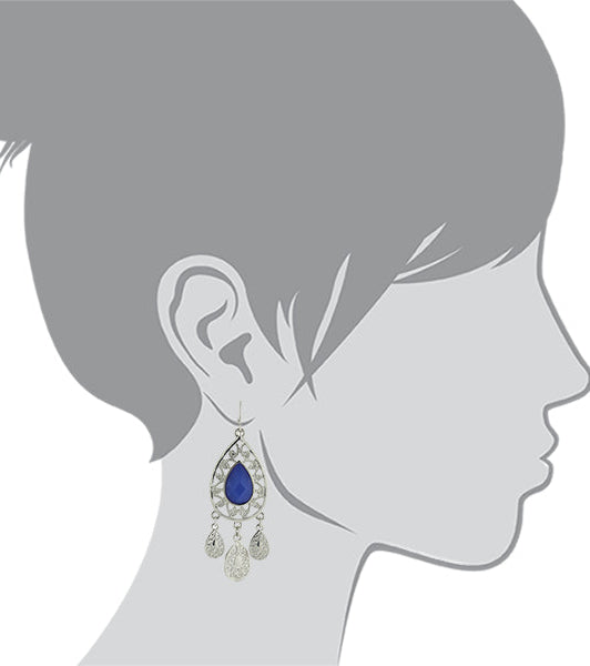 2028 Jewelry Multi Teardrop Filigree Stone Chandelier Earrings