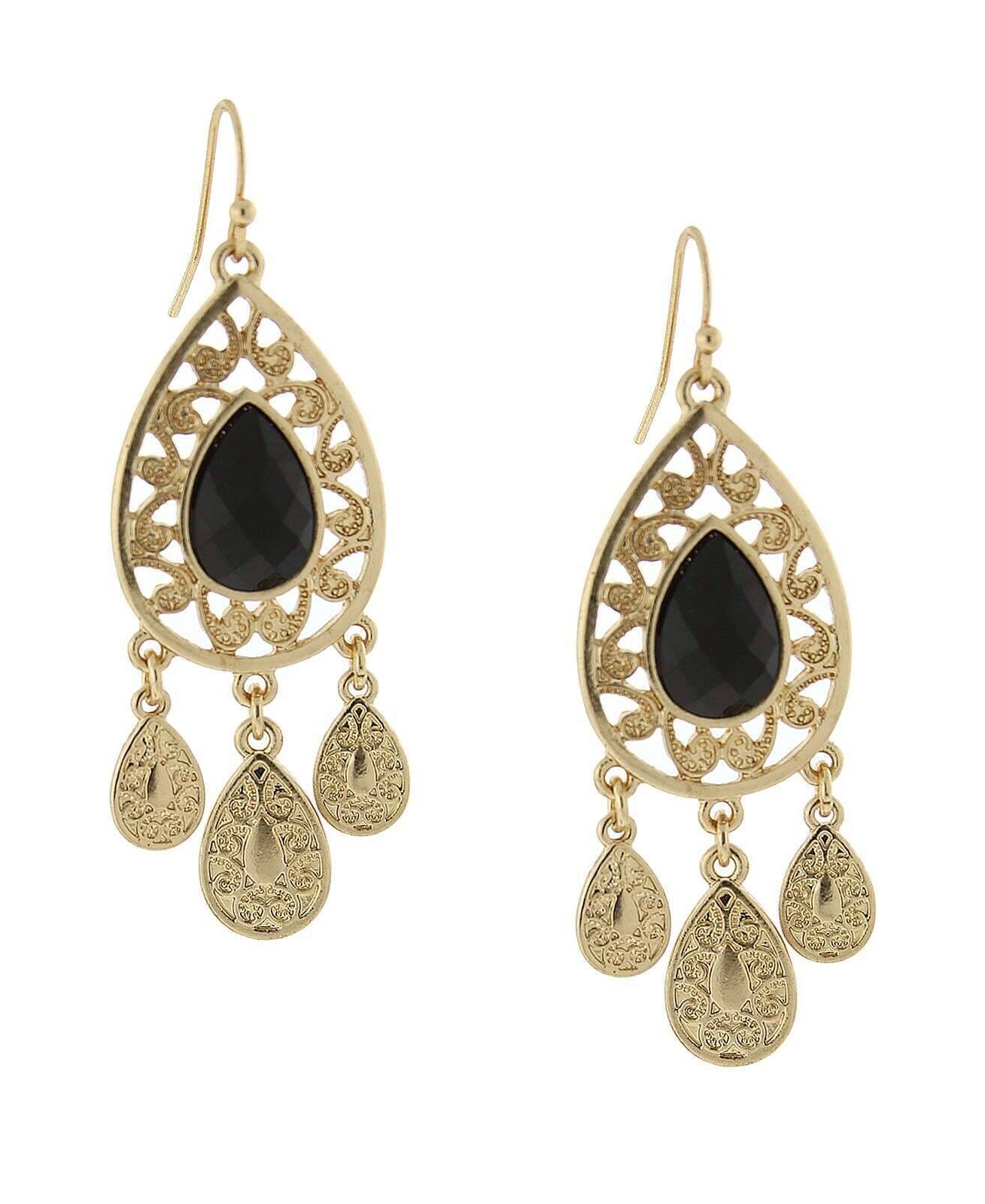 2028 Jewelry Multi Teardrop Filigree Stone Chandelier Earrings