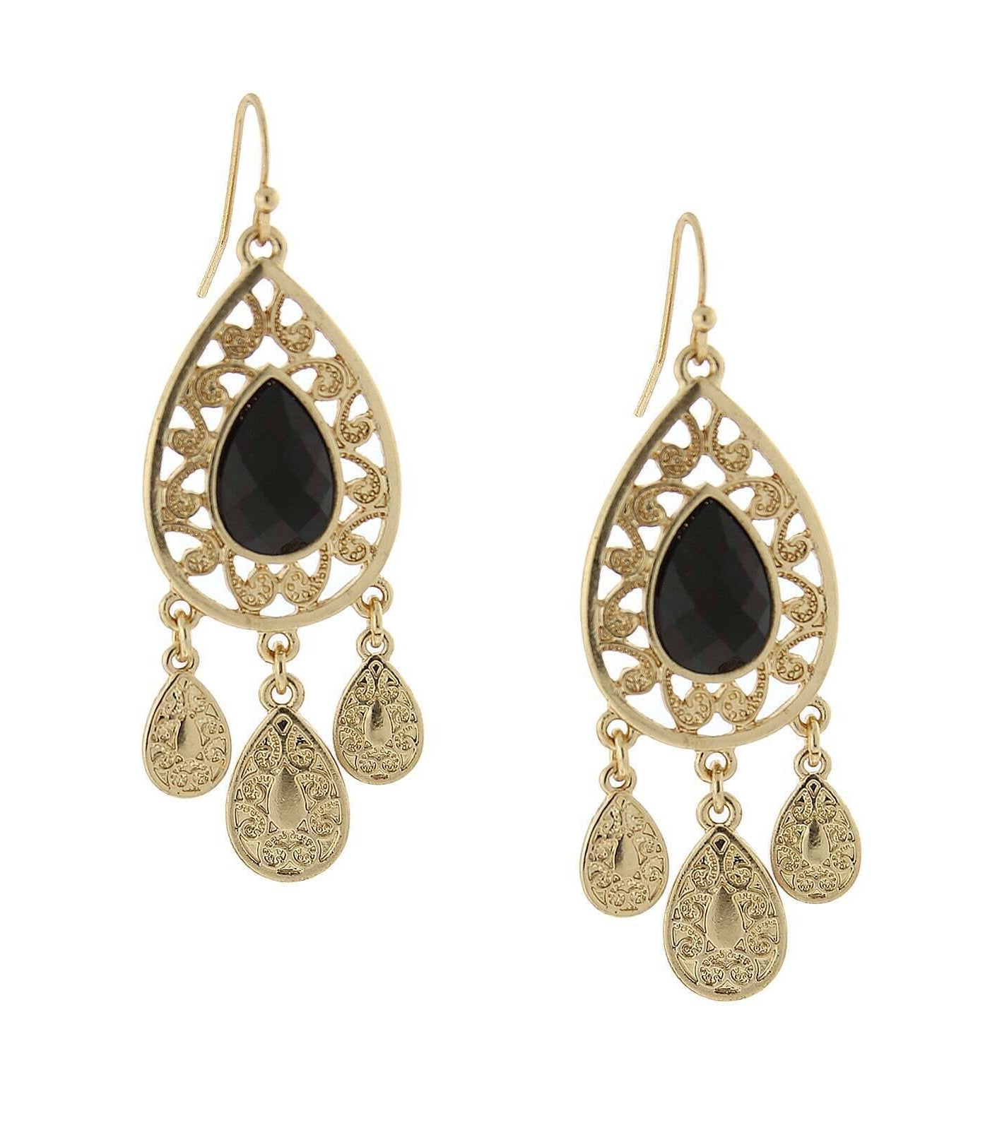 2028 Jewelry Multi Teardrop Filigree Stone Chandelier Earrings