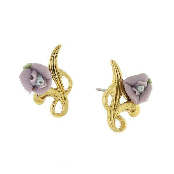 1928 Jewelry Sweet Porcelain Rose Bud Post Earrings