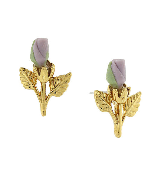 1928 Jewelry Porcelain Rose Bud Earrings