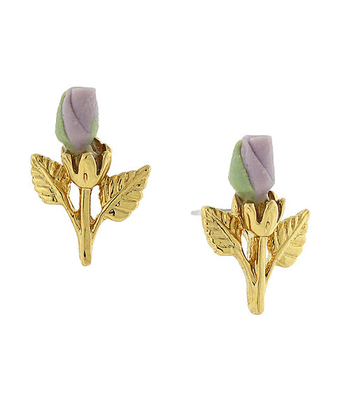 1928 Jewelry Porcelain Rose Bud Earrings