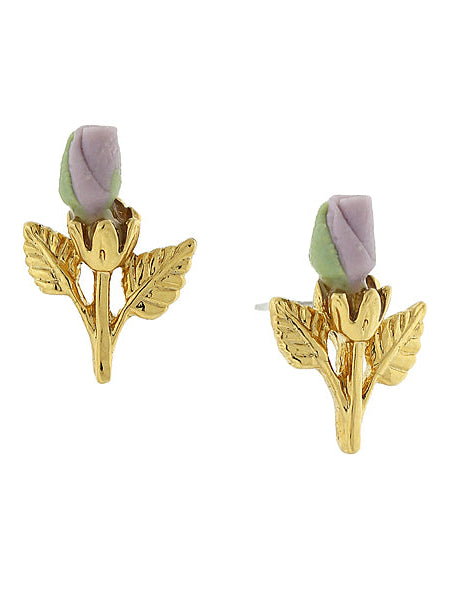 1928 Jewelry Porcelain Rose Bud Earrings
