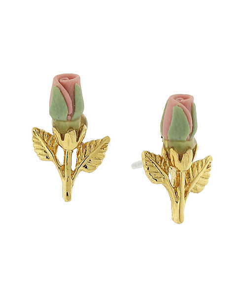 1928 Jewelry Porcelain Rose Bud Earrings