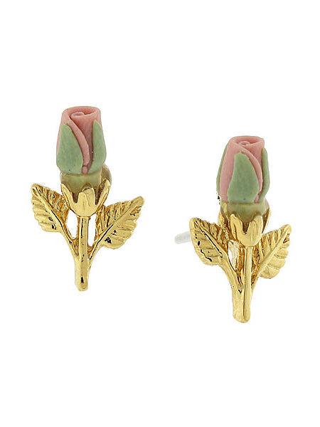 1928 Jewelry Porcelain Rose Bud Earrings