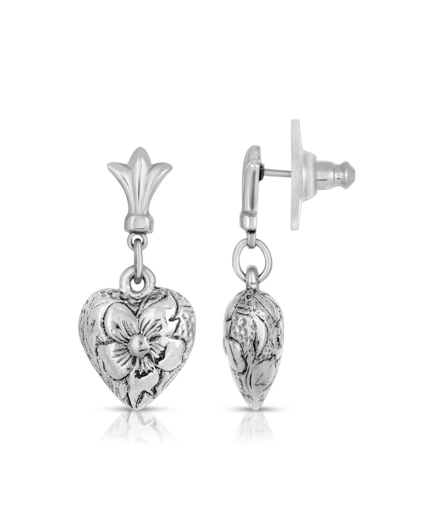 1928 Jewelry Etched Flower Heart Post Drop Earrings