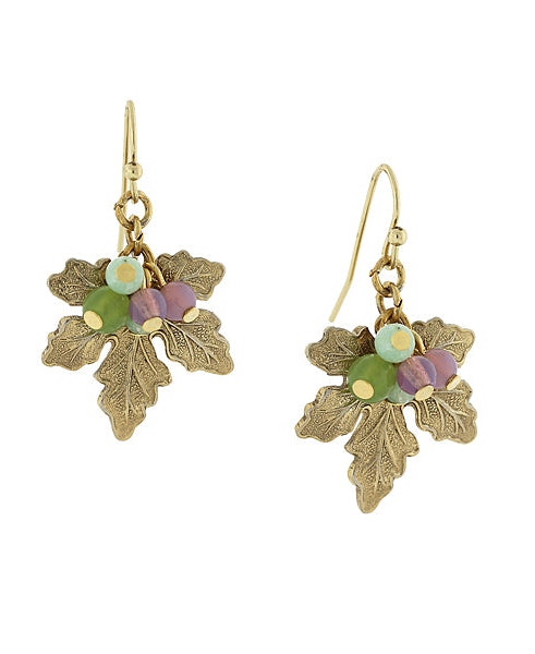 1928 Jewelry Winery Grape Leaf Multi-Color Bead Accents Drop Earrings