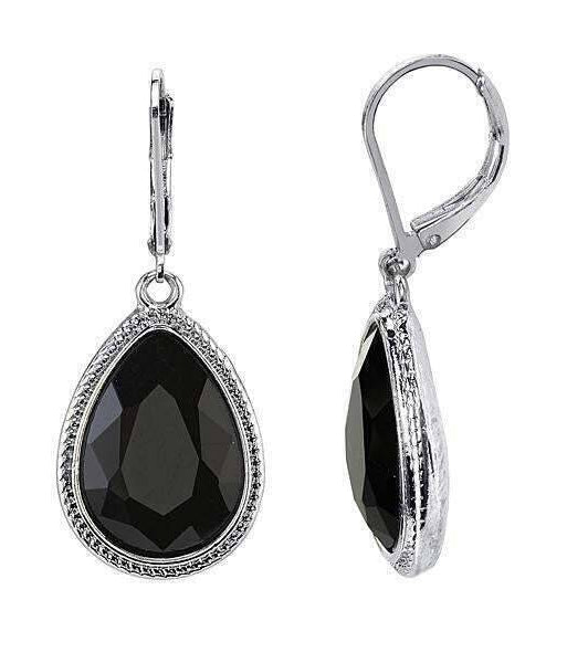 1928 Jewelry Jet Black Faceted Teardrop Stone Drop Earrings