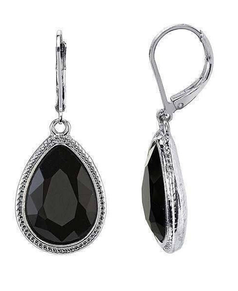 1928 Jewelry Jet Black Faceted Teardrop Stone Drop Earrings