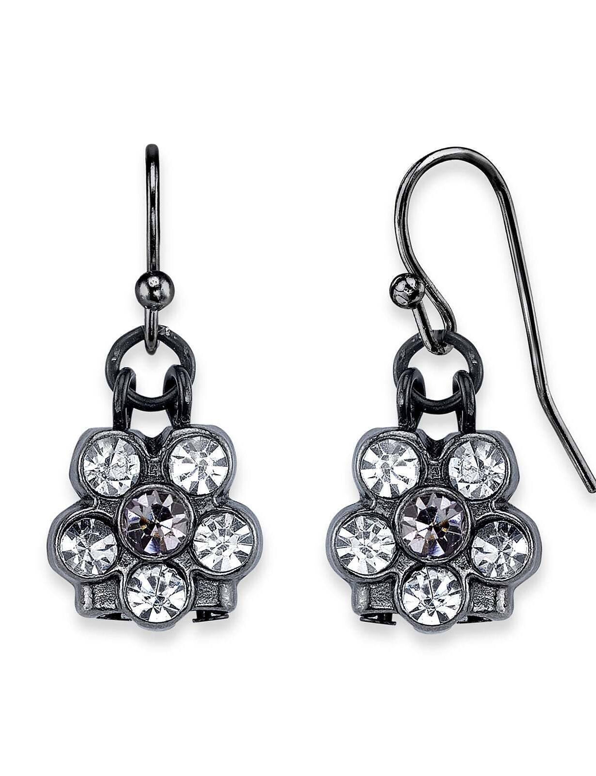 1928 Jewelry Six Crystal Flower Shaped Drop Earrings