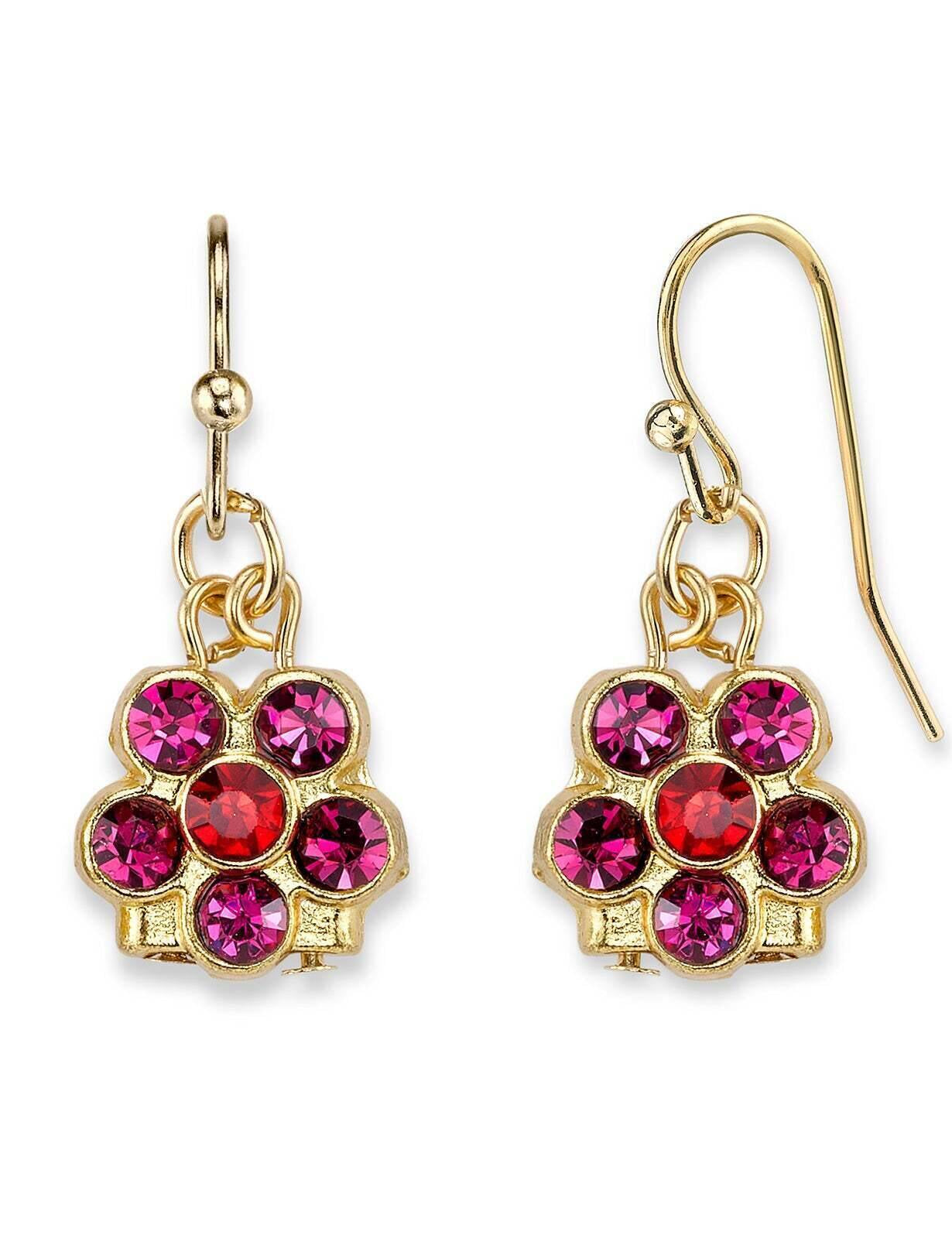 1928 Jewelry Six Crystal Flower Shaped Drop Earrings