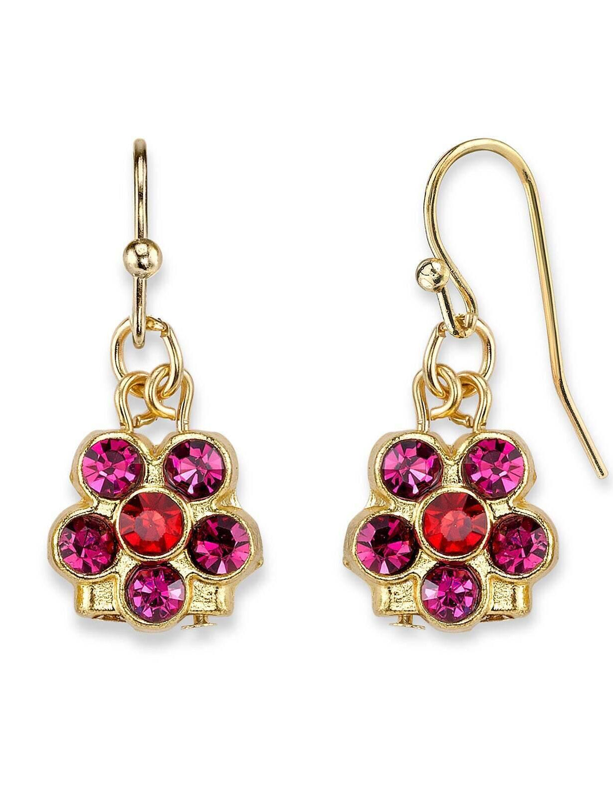 1928 Jewelry Six Crystal Flower Shaped Drop Earrings