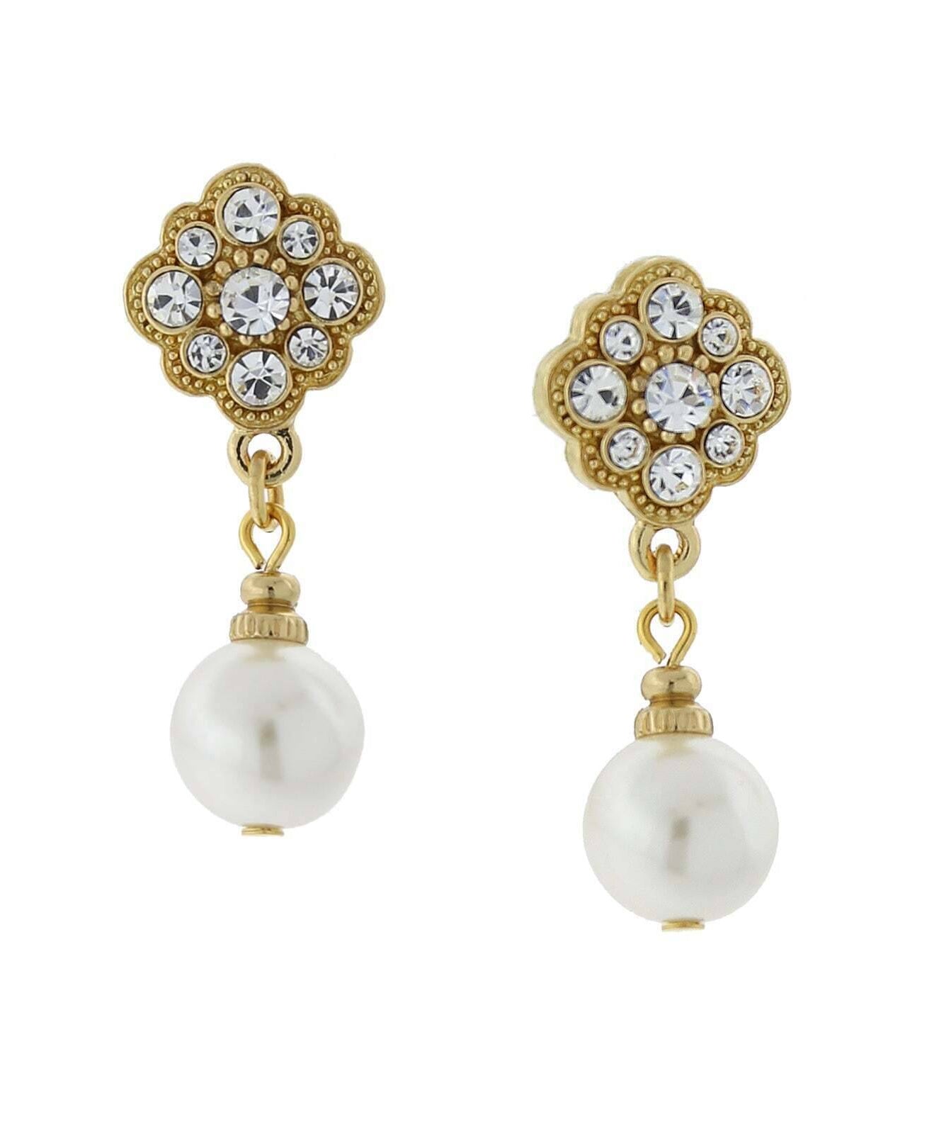 1928 Bridal Faux Pearl And Crystal Drop Earrings