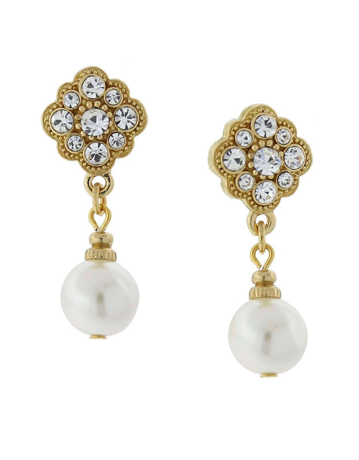 1928 Bridal Faux Pearl And Crystal Drop Earrings