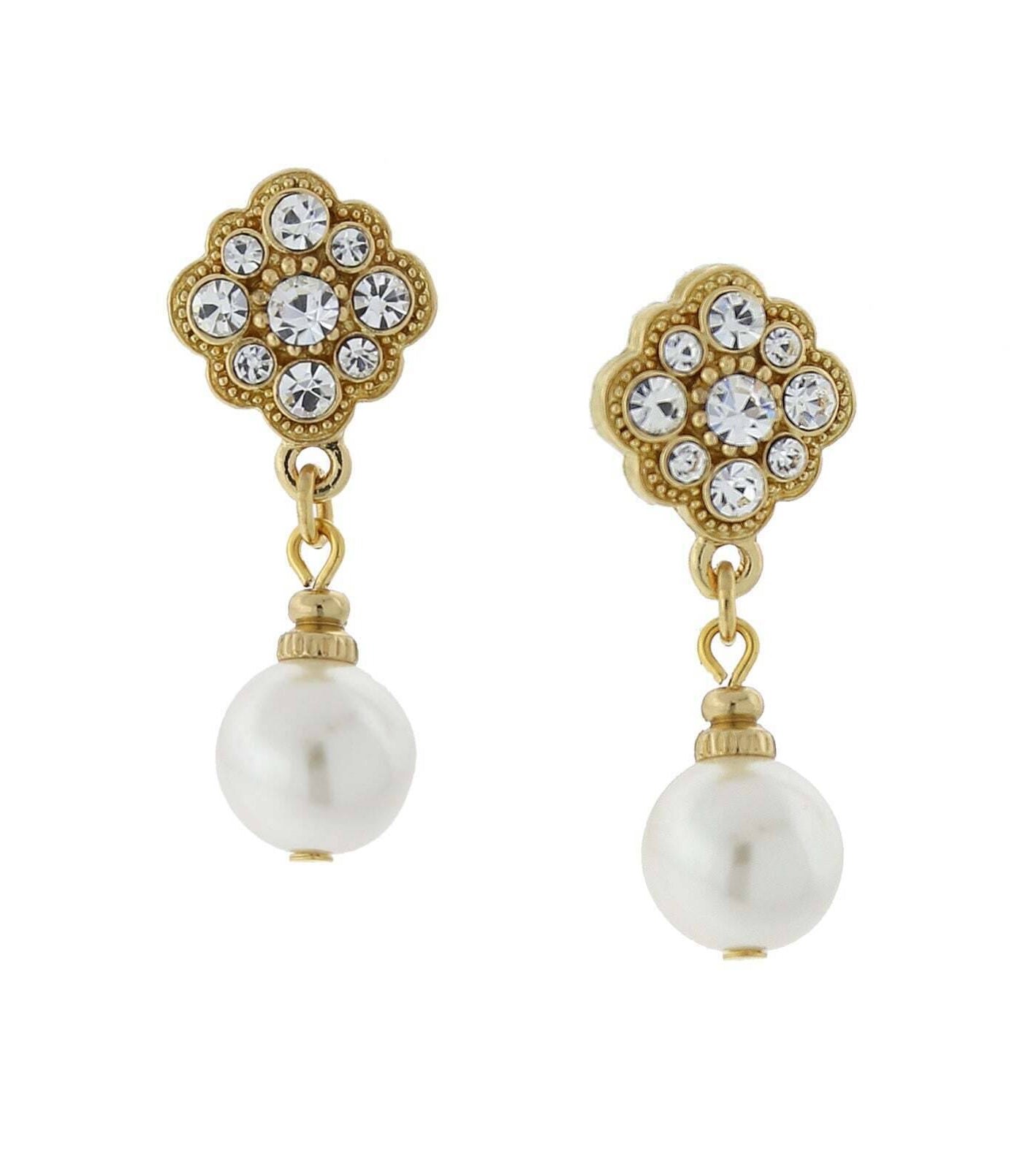 1928 Bridal Faux Pearl And Crystal Drop Earrings