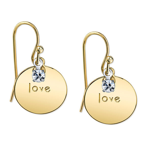 1928 Jewelry Round Clear Crystal Sentiments Drop Earrings