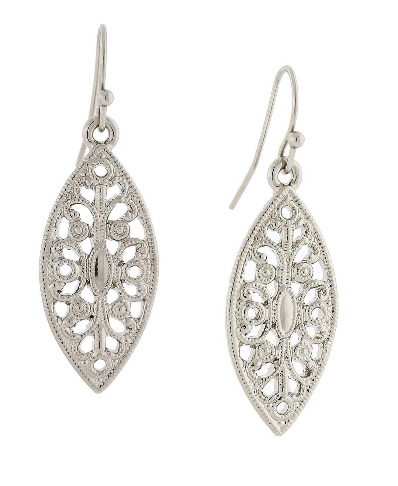 1928 Jewelry Art Deco Inspired Filigree Post Drop Earrings