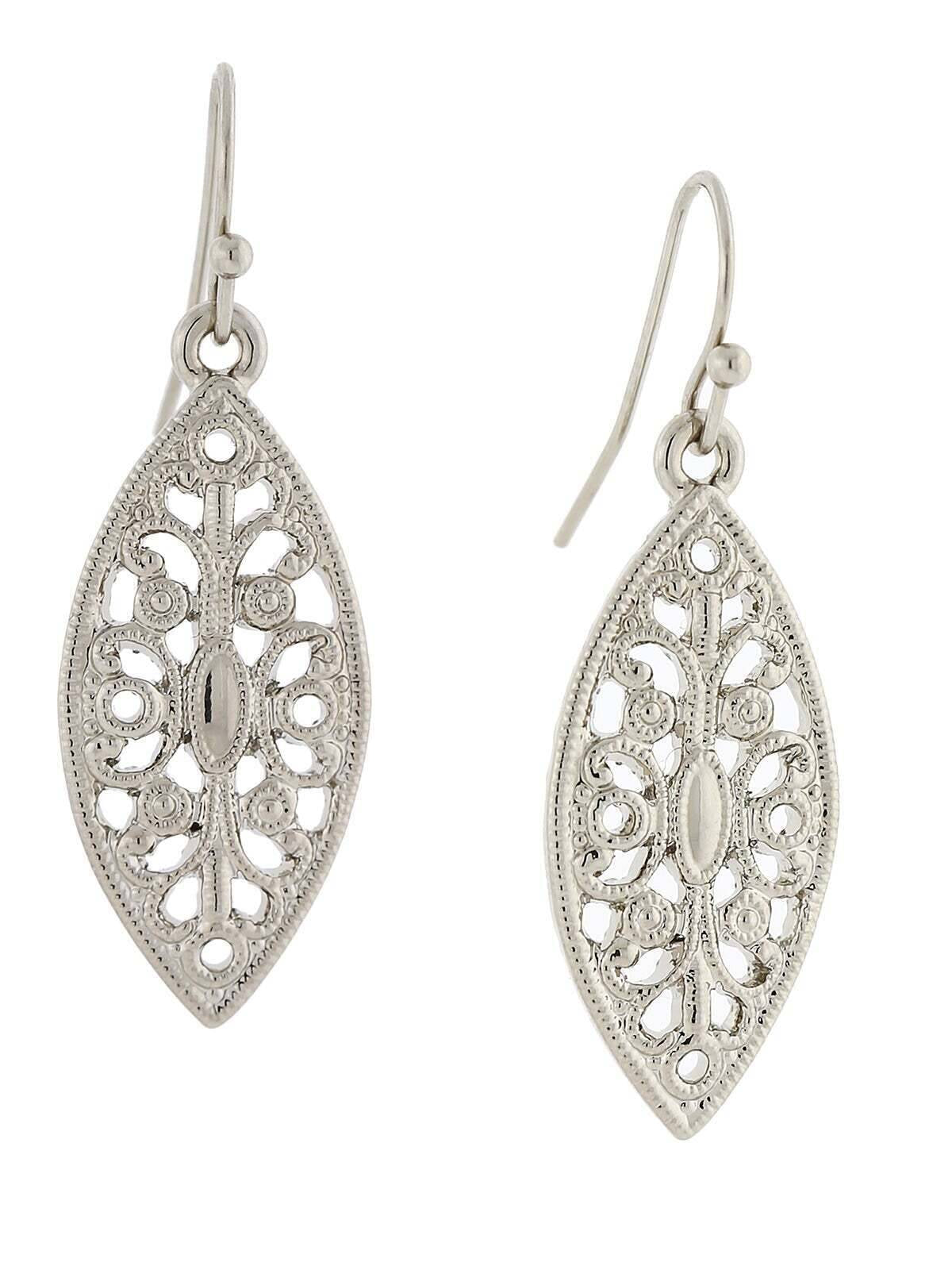 1928 Jewelry Art Deco Inspired Filigree Post Drop Earrings