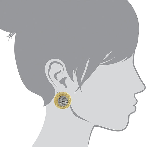 1928 Jewelry Crystal Burst Two Tone Hammered Button Earrings