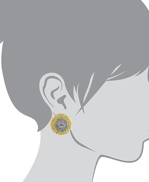 1928 Jewelry Crystal Burst Two Tone Hammered Button Earrings