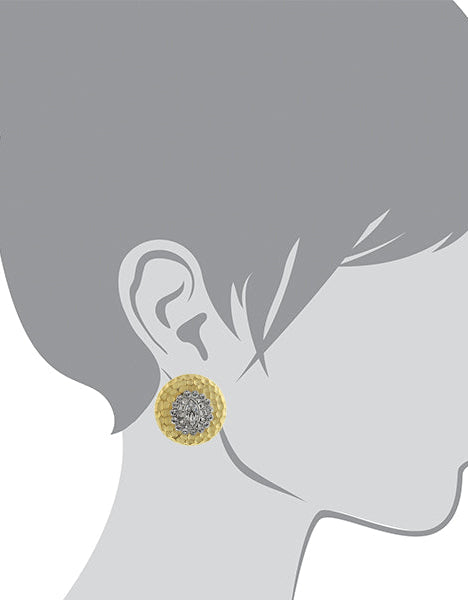 1928 Jewelry Crystal Burst Two Tone Hammered Button Earrings
