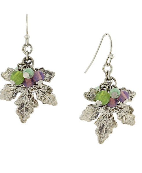 1928 Jewelry Winery Grape Leaf Multi-Color Bead Accents Drop Earrings