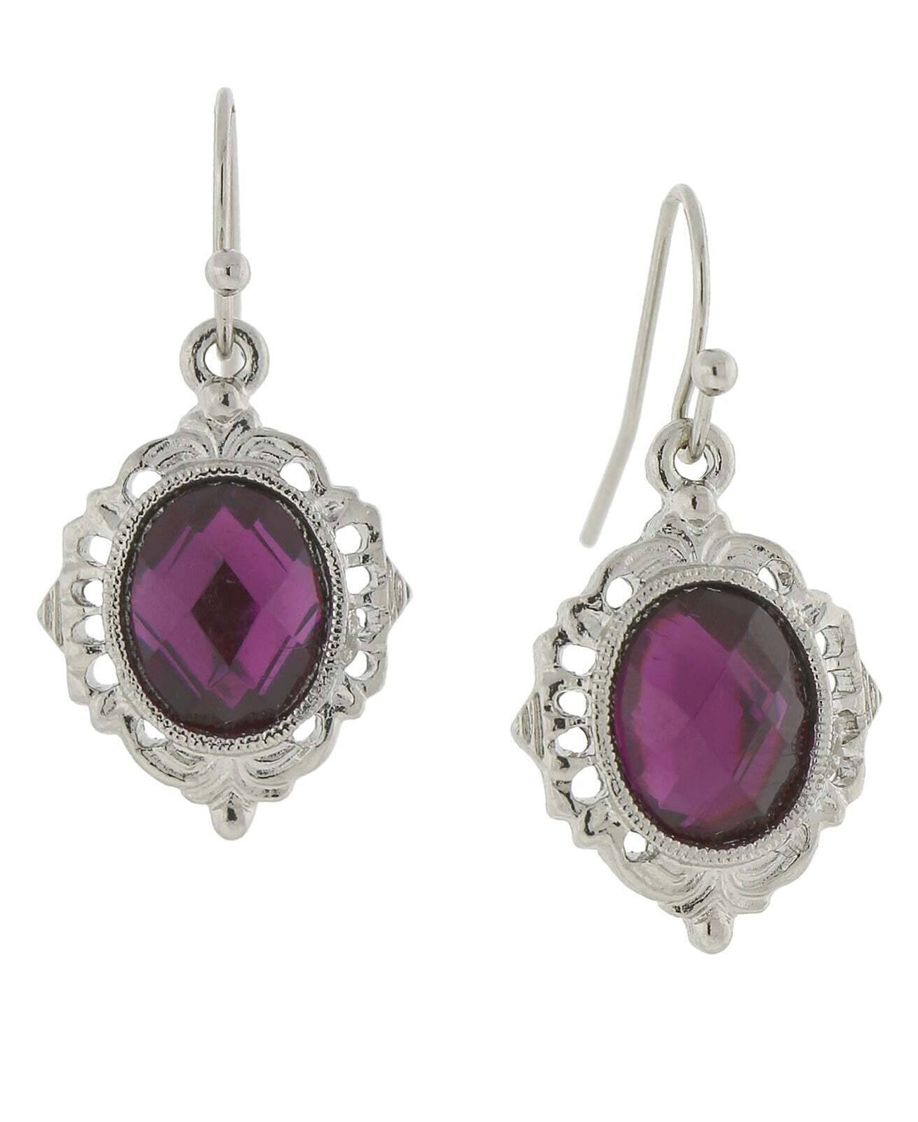 2028 Jewelry Textured Frame Multifaceted Oval Stone Drop Earrings