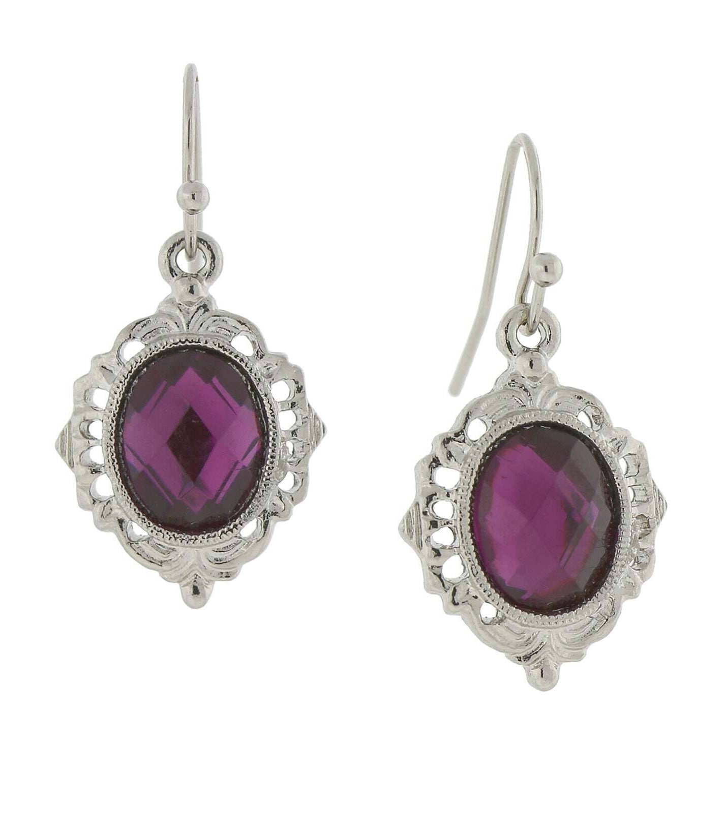 2028 Jewelry Textured Frame Multifaceted Oval Stone Drop Earrings