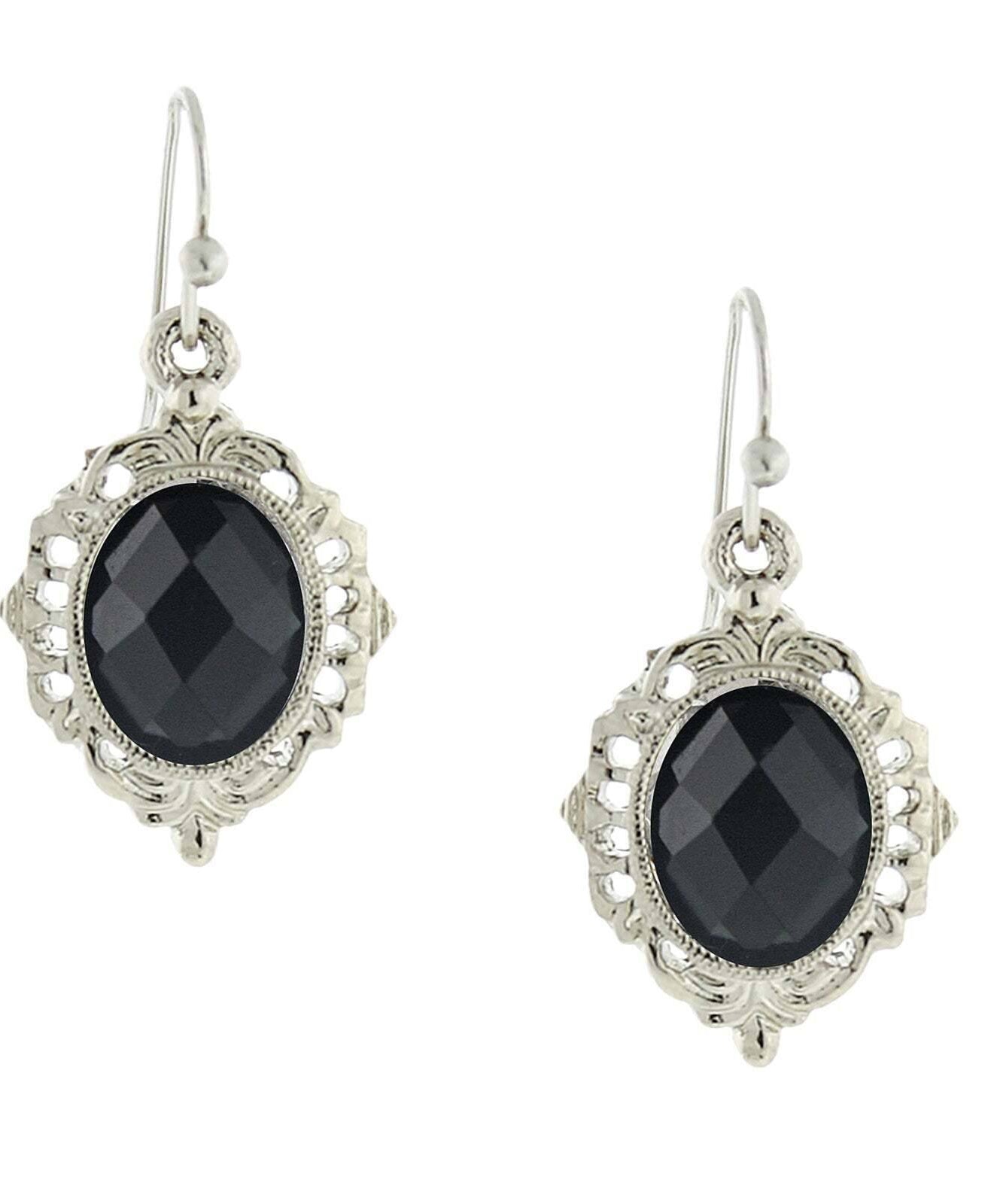 2028 Jewelry Textured Frame Multifaceted Oval Stone Drop Earrings